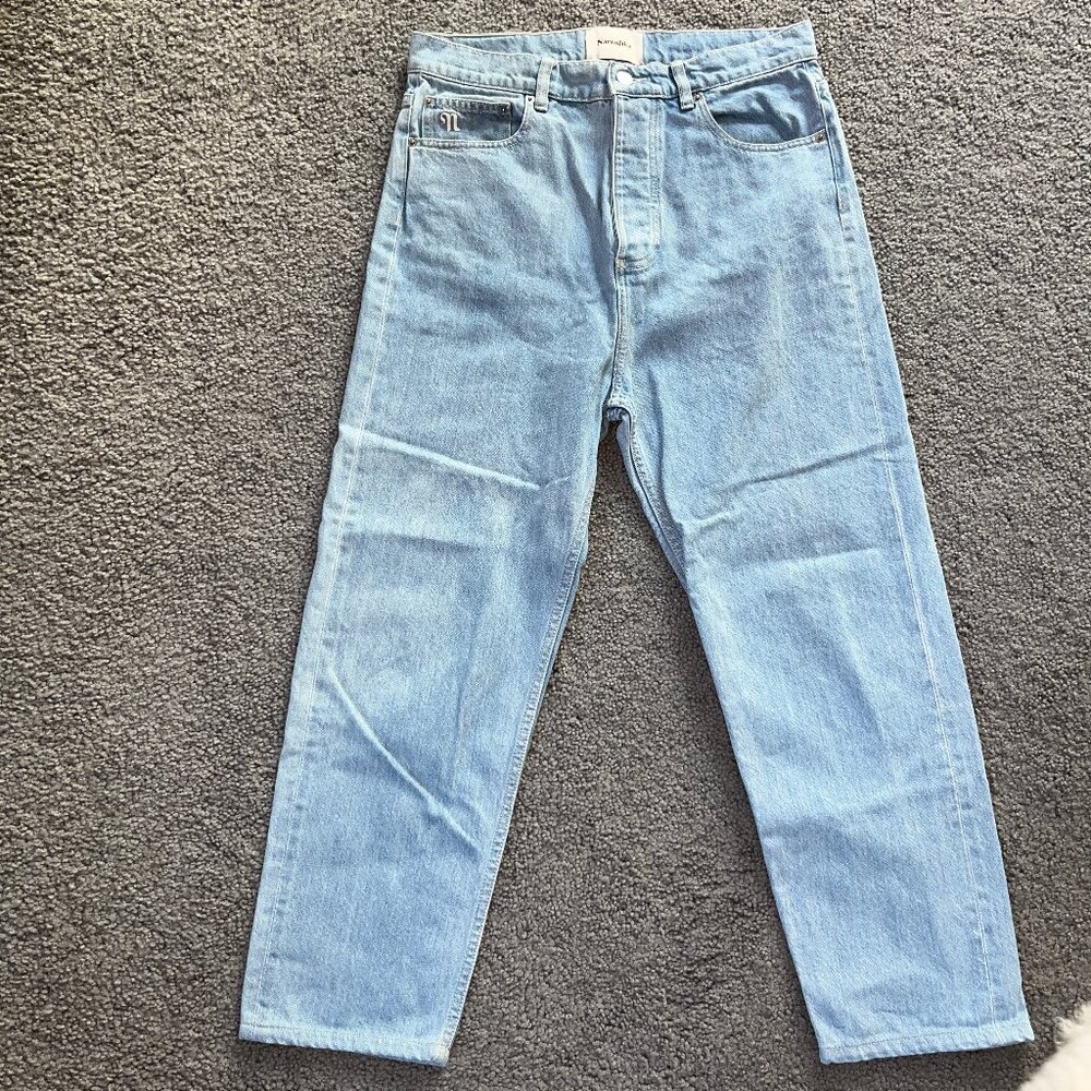 NANUSHKA Made in Portugal BLUE DENIM JEANS ULTRA HIGH WAIST WIDE LEG CROPPED -30